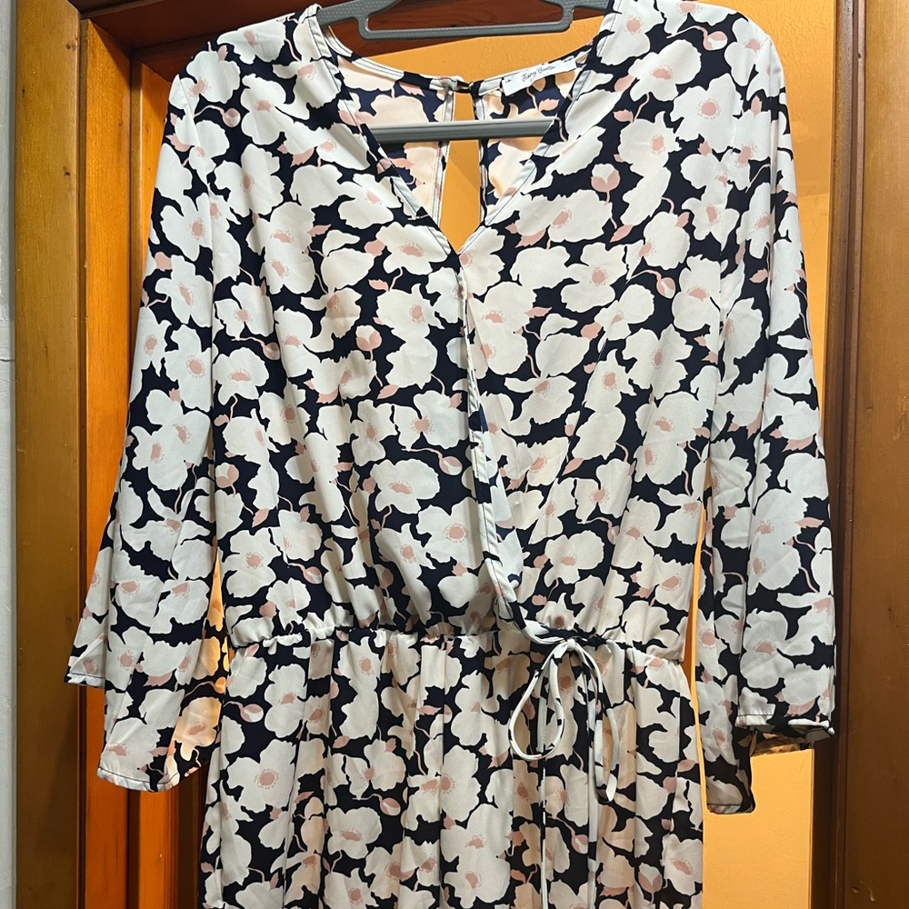 Floral Black and White Romper with Pink accents